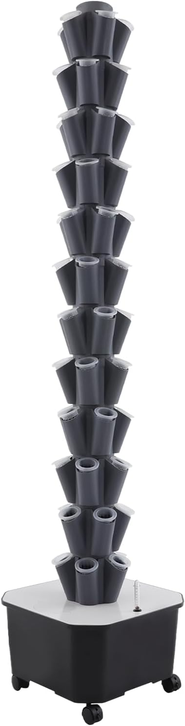 Hydroponic Growing Tower 12 Layer 60 Pods Vertical Garden Kit with Water Pump &amp 6.6Gal Water Tank Hydroponic Tower Growing System with 4 Wheels for Vegetables Strawberries Lettuce