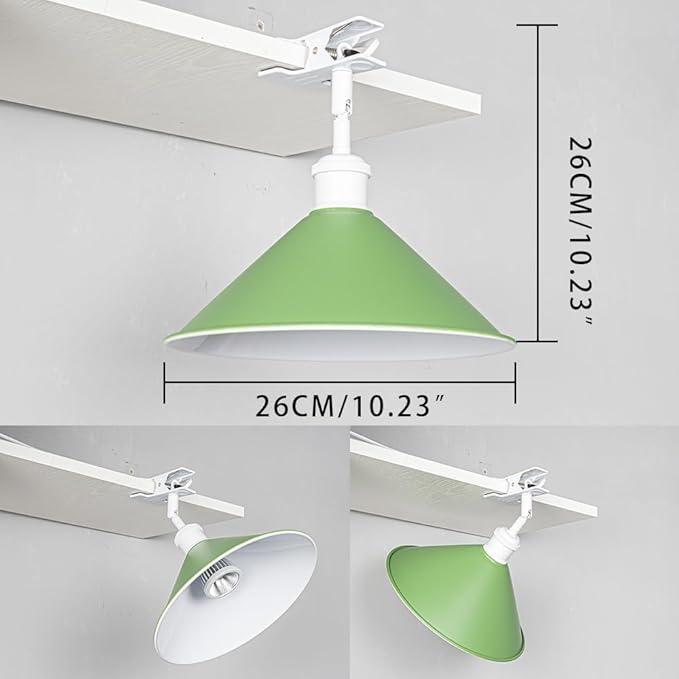 Clip Mount 5.9Ft Plug in Timing Cord Plant Light Full Spectrum White Light White Base Green Metal Shade Adjusted Angle Modern Clamp Light for Indoor Plants