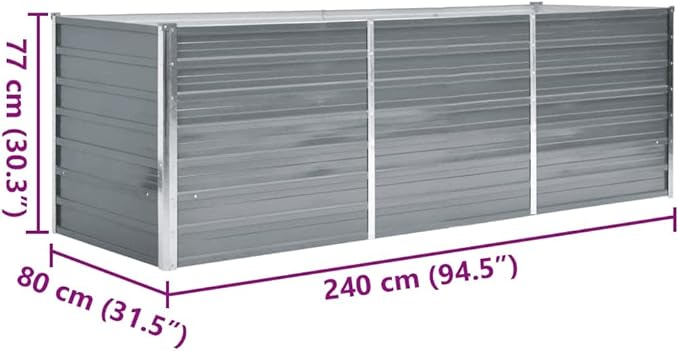 Raised Garden Bed Grey Galvanized Steel 94.5x31.5x30.3 in Sturdy Outdoor Planter Box for Vegetables Herbs Flowers
