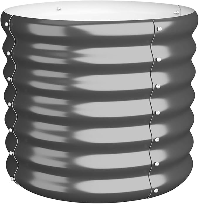 Anthracite Round Metal Planter 15.7 x 14.2 in Powder-Coated Steel Garden Pot Elevated Planter Box for Balcony Patio Indoor Outdoor