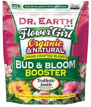 Dr. Earth Flower Girl Bud &amp Bloom Booster 4-10-7 Fertilizer 4 lbs 4 liters Organic &amp Natural Safe for People &amp Pets