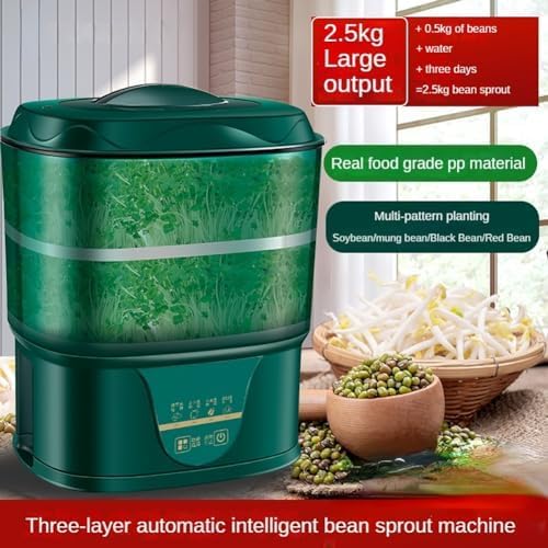 Automatic Bean Sprout Machine Electric Bean Sprouts Maker 360 Degrees Watering Auto Household 2 Layers Bean Seed Cereal Sprouts Machine Sprouting Seed