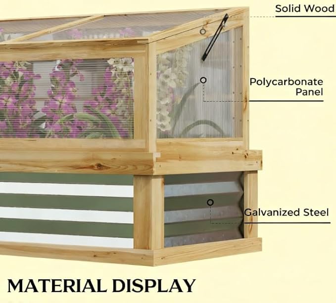 All-in-One Raised Garden Bed with Attached Greenhouse Wooden Cold Frame Planter Converts for 4-Season Growing Complete Flower &amp Vegetable Kit