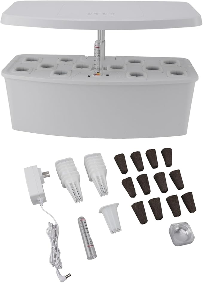 Hydroponics Growing System Indoor Garden 12 Pods System Garden Kit LED Grow Light Height Adjustable Hydroponic Planter Plant Germination Kit Gardening Gifts for Women (White)
