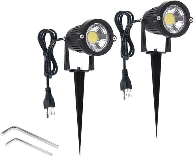 Pack of 2 Outdoor LED Landscape Lights Waterproof Spotlight with Spike Stand and Plug for Driveway Outdoor Lawn Lighting Flood Garden Yard (9W Cool White)