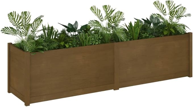 Honey Brown Garden Planter Solid Wood Pine Box for Outdoor Plant Flower Vegetable Gardening Large Metal Beds 78.7x19.7x19.7