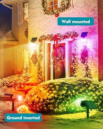 Solar Spot Lights Outdoor Waterproof IP65[49 LEDs/8 Pack] RGB Halloween 7 Modes Christmas Color Changing Solar Spotlights Adjustable Multicolor Landscape Flood Lights for Yard Garden Pathway