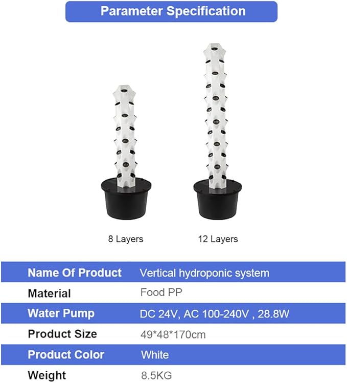 Hydroponics Growing System 32/48 Pods Vertical Hydroponics Tower Aeroponics Growing Kit Smart Garden Planter Germination Kit with Hydrating Pump Adapter Net Pot