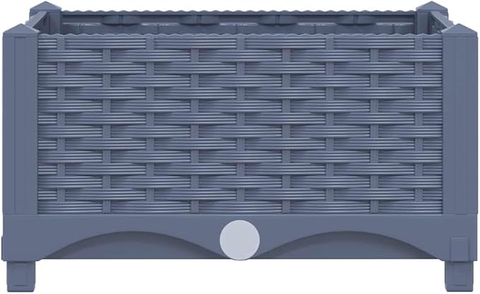 Raised Garden Bed Blue Gray Polypropylene (PP) Planter Box 15.7x15.7x9.1 inch Modern Square Outdoor Planters for Outdoor Plants Durable Weather Resistant Gardening