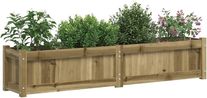 Rustic Pine Wood Garden Planter Treated Outdoor Raised Garden Bed 59.1 in Wide Rectangular Planter Box for Patio Balcony Herbs Flowers