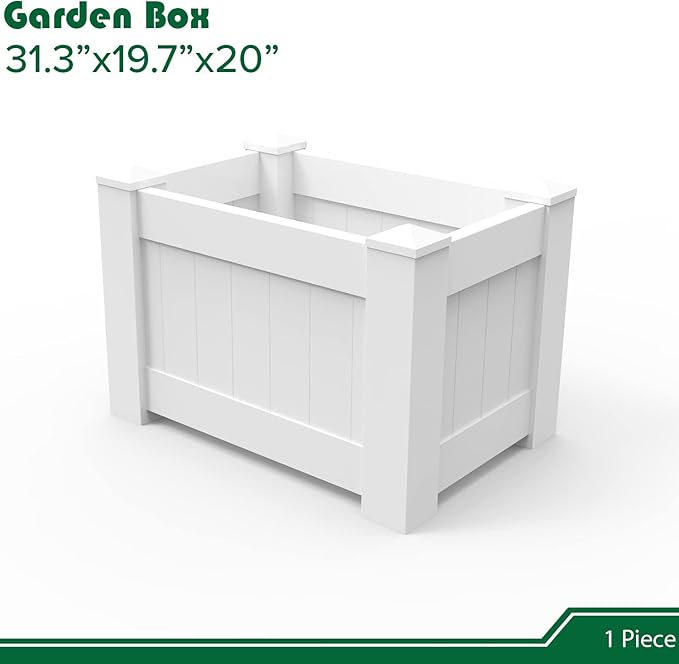 31 X 20 X 20 Raised Garden Box Above Ground Planter for Growing Vegetables Flowers Herbs DIY Gardening White Vinyl Garden Bed 1 Pack