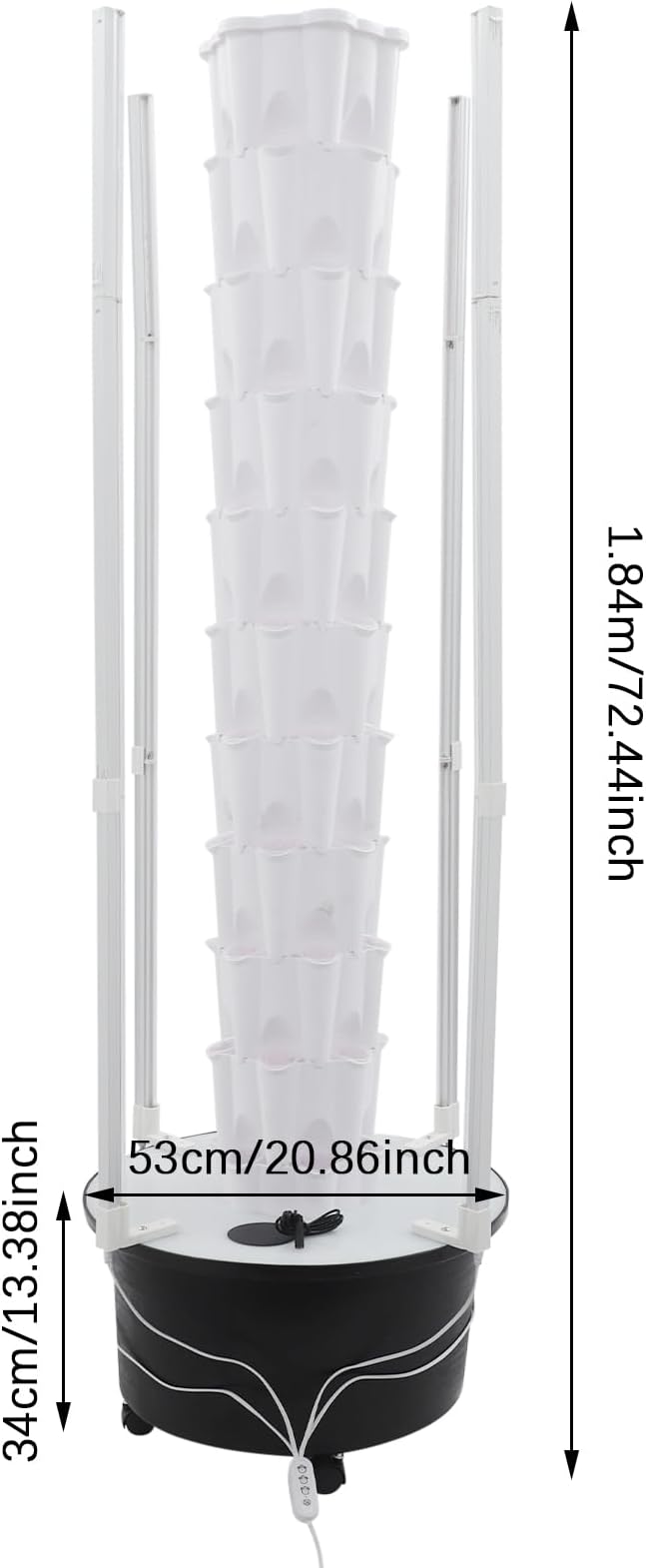 Vertical Hydroponics Growing Kit Modular Hydroponic Tower with Water Pump &amp Timer Function Mobile Hydroponic Growing Kit for Leafy Vegetables Strawberries &amp Chilies (White+Black 8Layer-48 P