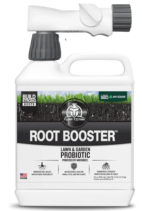 Turf Titan Lawn 360 Mid-Summer Lawn Care Bundle – Amazing Lawn Kelper + Root Booster Kit Each with Hose End Sprayer – Organic Seaweed and Soil Conditioner for All Grass Types – Lawn Fertilizer