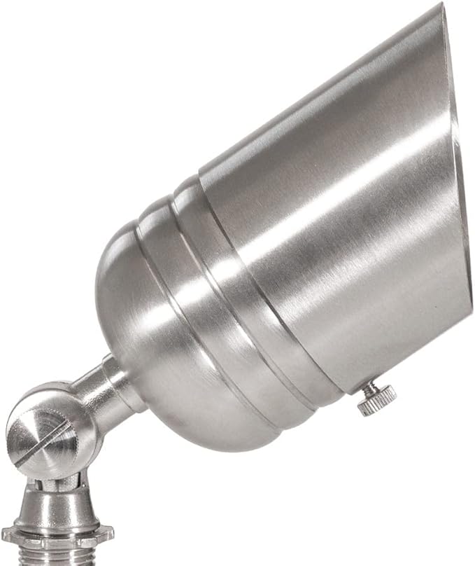 VOLT Fat Boy 12V Stainless Steel Outdoor Spotlight with 5W 2700K Warm White 400 Lumen MR16 LED Bulb for Low Voltage Landscape Lighting of Yard Lawn Garden Patio Trees &amp House