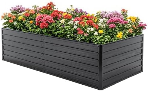 Galvanized Raised Garden Bed 7.2x3.6x2 ft Metal Planter Raised Garden Boxes Large Outdoor Rust-Resistant Planting Bed Kit for Growing Fresh Vegetables Flowers Herbs Black