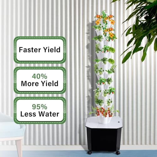 Hydroponic Grow Tower System for Fruits and Vegetables 10 Layers 50 Plant Sites Includes 50L Water Tank Water Pump &amp Timer Indoor/Outdoor Use