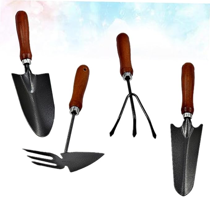 Mini Garden Tool Set 4pcs Thickened Iron Shovel and Spade with Wooden Handles for Planting and Gardening Tasks