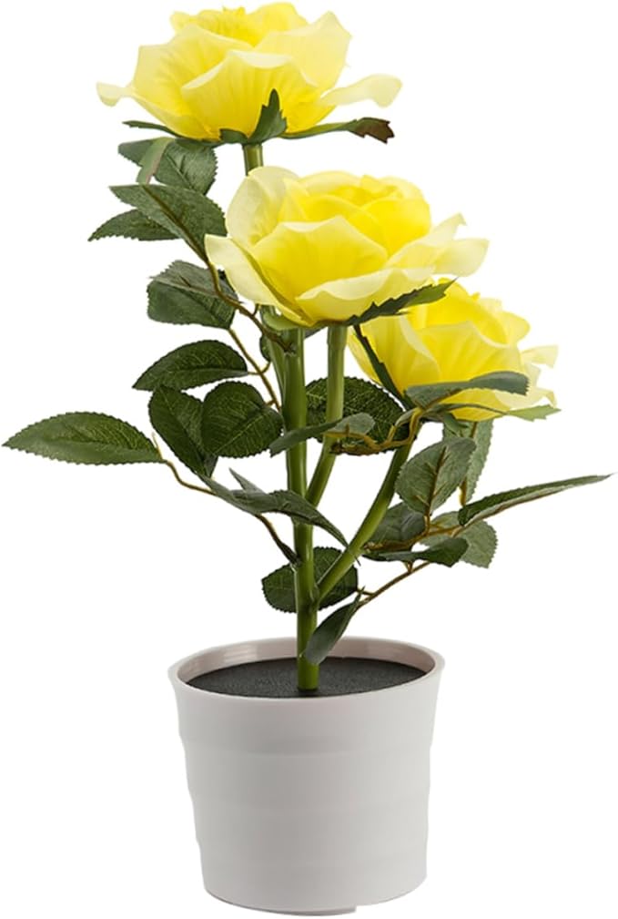 Happyyami Solar Rose Flower Led Light Light Artificial Bonsai Lamp for Room Office Hotel Nightlight Solar Powered Decoration for Garden Patio and Event Decor Yellow