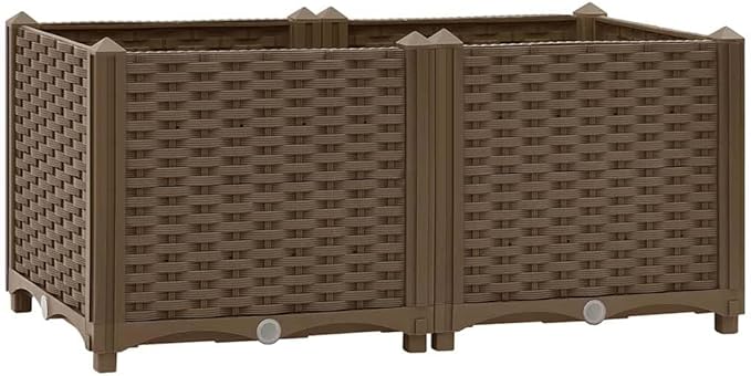 31.5 x 15 in Rustic Brown Polypropylene Raised Garden Bed Box Durable Outdoor Planter with Drainage for Patio Balcony Lawn &amp Herb Flower Tomato Gardening