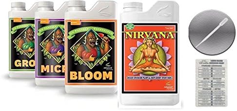Advanced Nutrients Bloom Grow Micro 4L &amp Nirvana 4L w/Conversion Chart &amp Pipette