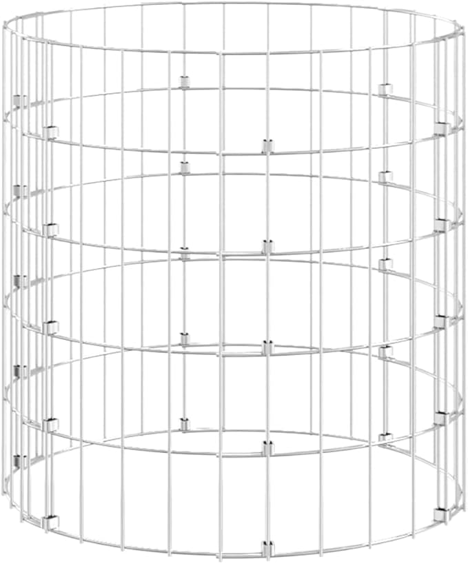 Outdoor Garden Round Gabion Basket Cage Planter Stand Patio Backyard Gabion Post Raised Bed Fencing Circular Gabion Pole Galvanized Steel Ø19.7x19.7
