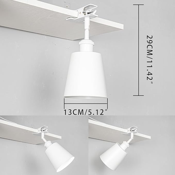 Clip Mount 5.9Ft Plug in Timing Cord Plant Light Full Spectrum White Light White Base White Metal Mini Shade Adjusted Angle Simple Clamp Light for Indoor Plants