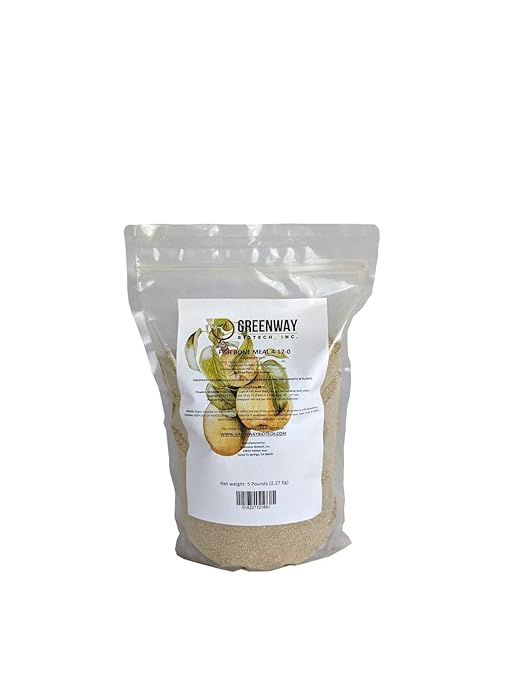 Greenway Biotech Inc. Organic Fish Bone Meal Fertilizer 4-17-0 for Home Gardening - Good Source of Calcium and Potassium Promote Roots Growth - Ideal for Flowering Plants Trees and Shrubs- 5 Pounds
