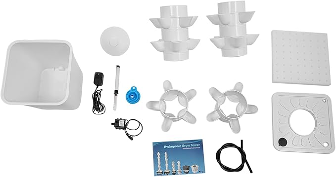 Hydroponic Growing System 6-Tier 30 Site Vertical Tower with Water Pump White Indoor Garden Kit 2.6 Gallon Reservoir Space Saving Planter for Fruits and Vegetables