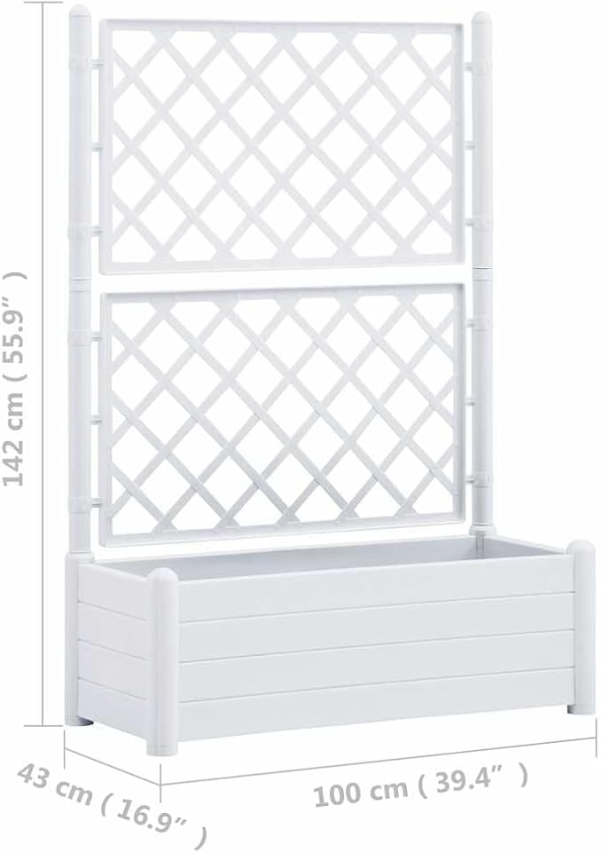Large Garden Planter White Polypropylene UV-Resistant 39.4 x 16.9 x 55.9 in for Climbing Plants Outdoor Patio Balcony