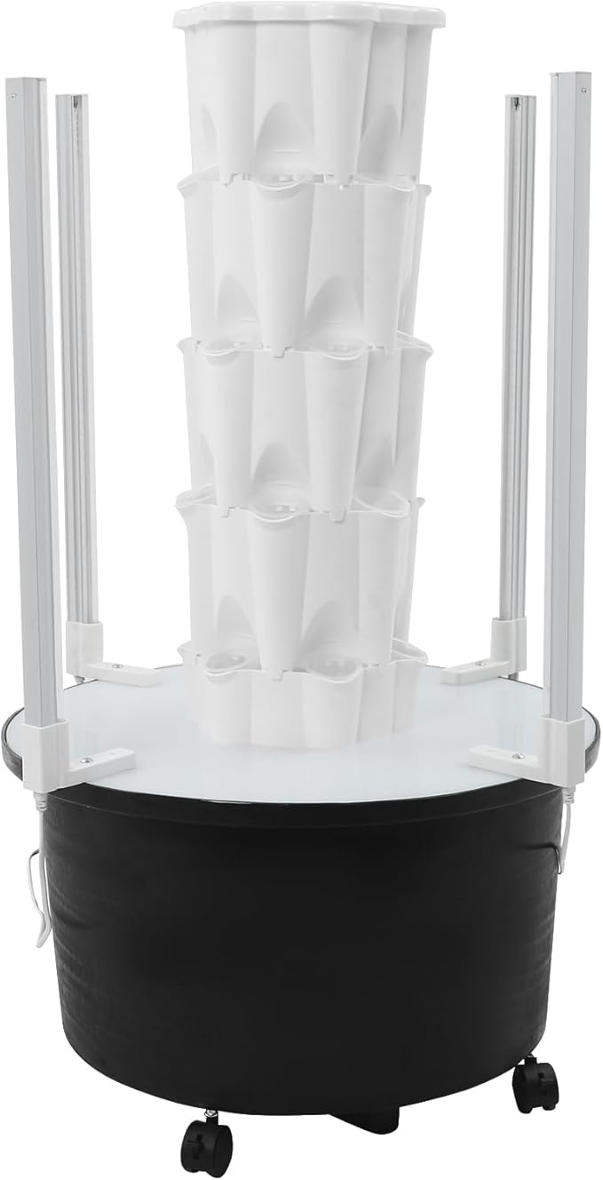 Hydroponic Tower Growing System Kits 4-Layer 24 Pods Vertical Planter Tower with LED Grow Lights Water Circulation Pump Indoor Outdoor Hydroponics Growing Tower for Vegetables Fruits Herb