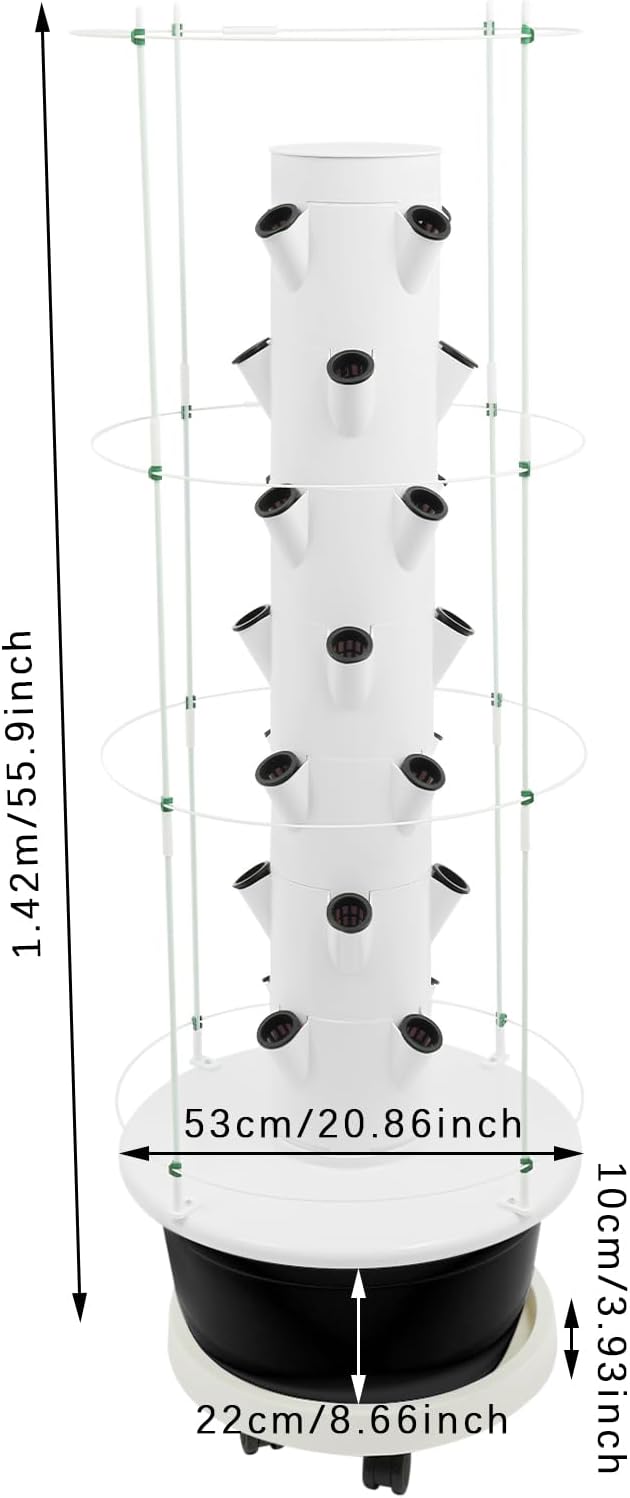 Hydroponic Growing System 28-Plant Vegetable Planter Tower Climbing Trellis Outdoor Indoor Garden Vertical Planter Germination Kit with Water Pump Intelligent Water Circulation &amp Timer Function