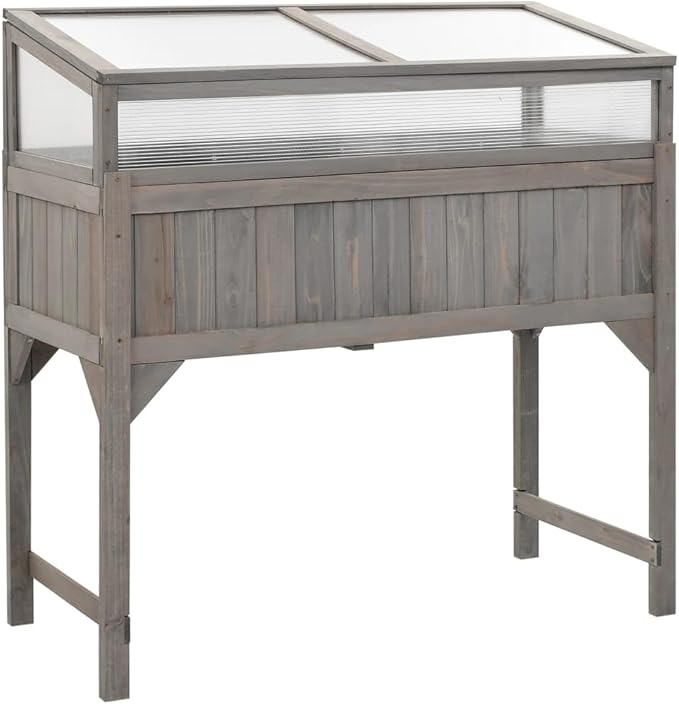 YAFF Raised Bed with Greenhouse 43.3x21.3x47.2 Solid Fir Wood(Gray)