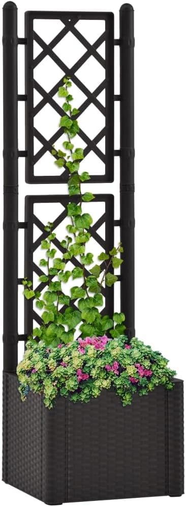 Garden Raised Bed Planter Box with Trellis and Self Watering System Outdoor Standing Tomato Planter for Climbing Plants Anthracite 16.9x16.9x55.9-513