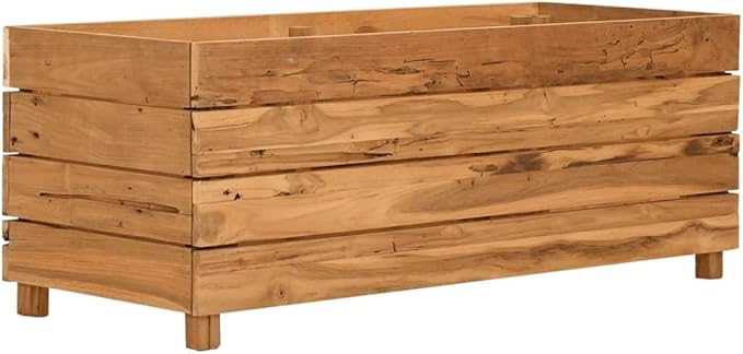 vidaXL Raised Bed Planter - Solid Teak Construction Unique Wood Grains Extra Stability with Bottom Steel Rack Ideal for Indoor/Outdoor Use