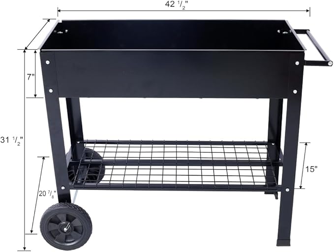 Planter Raised Beds Elevated Garden Planters &amp Raised Beds with Wheels Ergonomic Metal Frame Lower Shelf Storage Black Powder-Coated Premium Outdoor Planting Solution 1 Pack