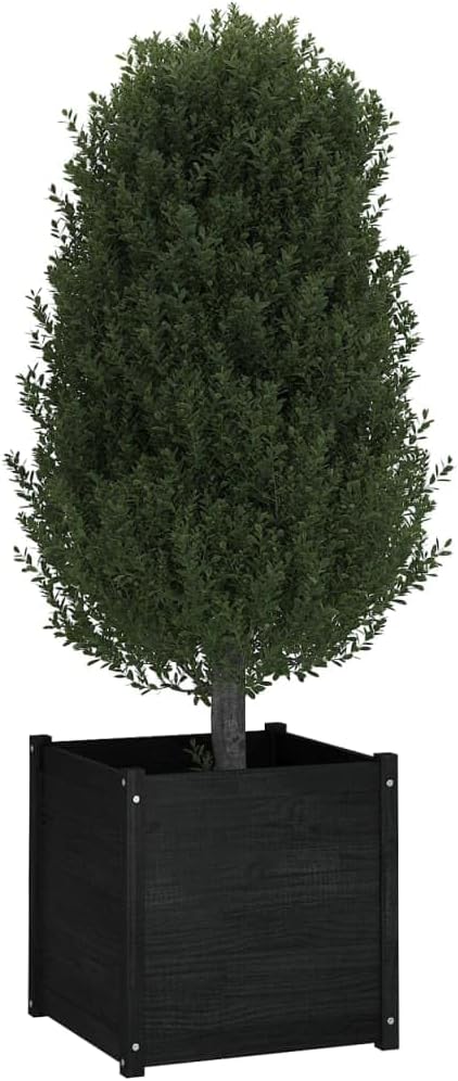 Wooden Garden Planter Box Raised Garden Bed Indoor Outdoor Planter Outdoor Wood Raised Garden Bed for Vegetables Flowers Herbs Black 23.6x23.6x23.6 Solid Wood Pine-417