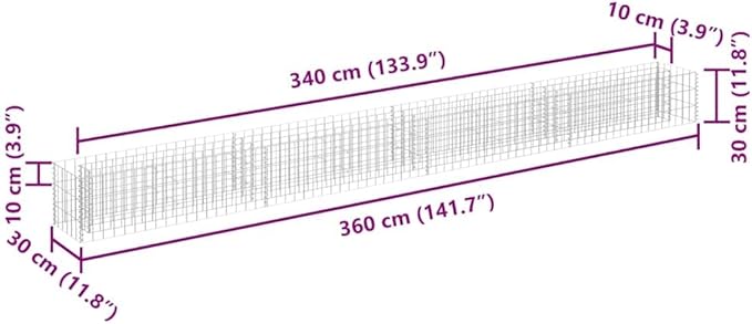 Galvanized Steel Gabion Raised Bed Gabion Planter Steel Fencing Wire Patio Flower Plant Bed Basket Stone Ideal for Garden and Patio 141.7x11.8x11.8-916