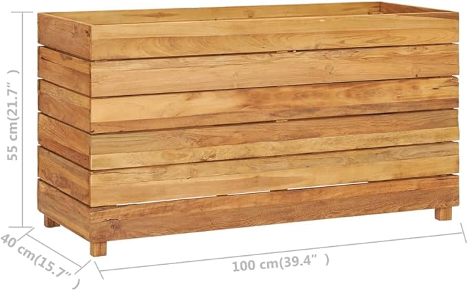 Wooden Raised Bed with a Steel Rack Recycled Teak Raised Planter Garden Box with Legs Wood Raised Garden Bed Planter for Vegetables Grass Lawn Yard 39.4x15.7x21.7 -AA
