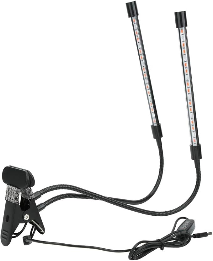 USB LED Plant Lamp for Indoor Plants | 360° Adjustable Clip Lamp with Timer | Hydroponics/Flowering/Fruiting | 18W Red &amp Blue Wavelengths 5V USB Operated