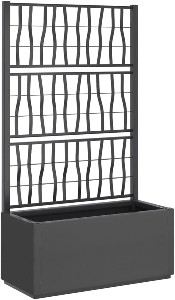 Dark Grey Polypropylene Garden Planter with Trellis 21.1 Gallon Outdoor Raised Garden Bed Decorative Inlays 14.2x31.5x55.1 Inch for Balcony Patio