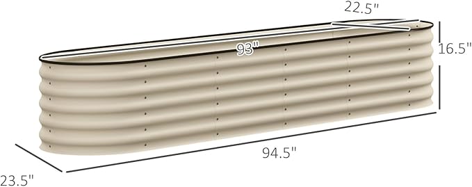 Galvanized Metal Raised Garden Bed 7.9' X 2' X 1.4' Outdoor Elevated Planter Box for Flowers Herbs &amp Vegetables Cream