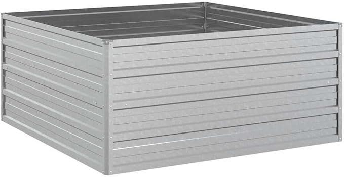 Garden Raised Bed Silver Galvanized Steel 39.4x39.4x17.7 inch Square Outdoor Planter for Vegetables Flowers Durable Metal Construction