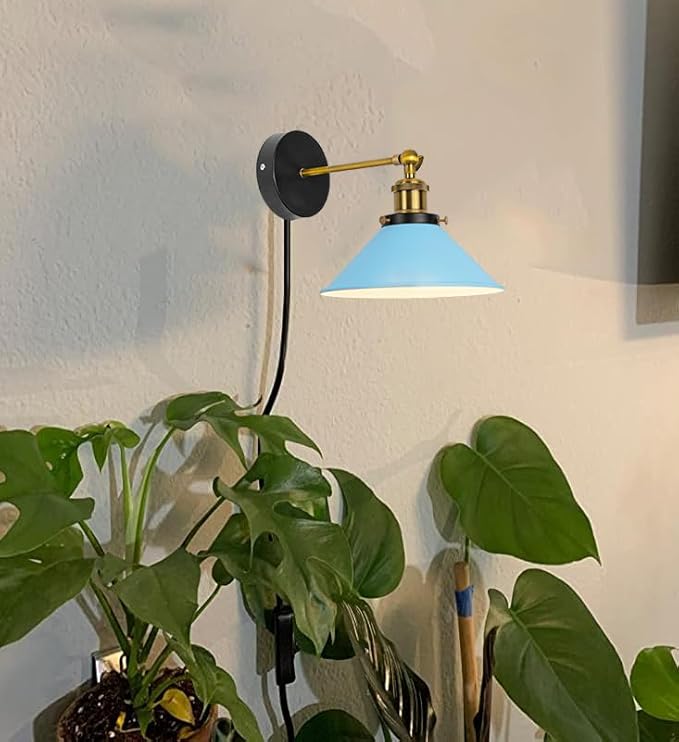 Hook Type Wall Mounted Plant Light Full Spectrum 25W 6000K White Light Vintage Blue Metal Adjusted Angle Timing Wall Lamps for Plants Flowers Indoor Growing