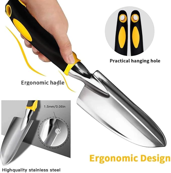 5-Piece Garden Tool Set Heavy Duty Aluminum Gardening Tools with Pruner Trowel Transplanter Hand Rake &amp Gloves Floral Design Ergonomic Handle - Perfect Gardening Gift for Women