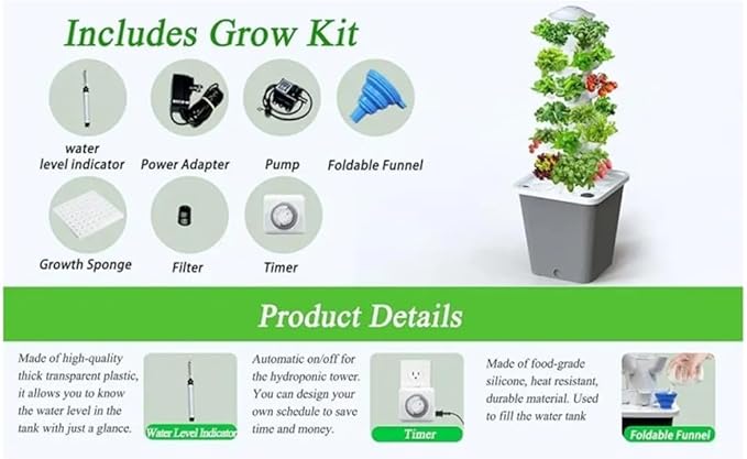 Hydroponics Tower Indoor Growing System Vertical Hydroponics Garden Tower 5/6-Layers 15/18-Plants Indoor Garden Tower for Indoor Herbs Fruits Vegetables6th