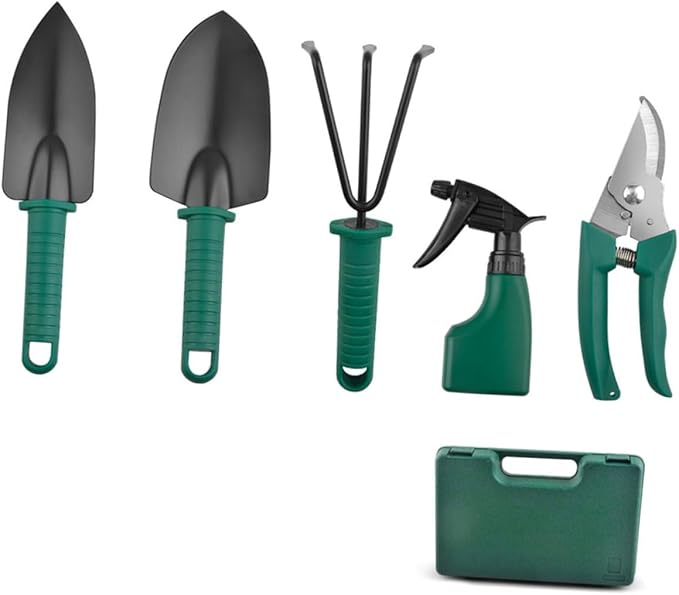 Garden Shovels and Rakes Gardening Tool Set with Pruning Shears 5pcs Portable Hand Tool Kit for Planting and Weeding with Storage Case