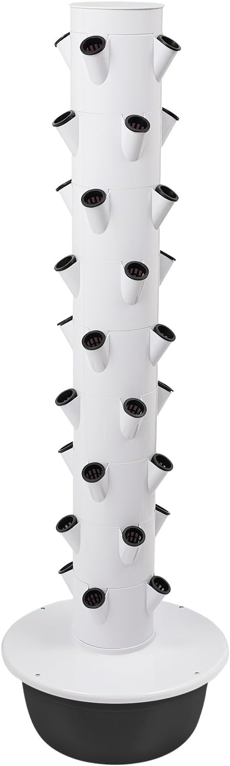 Hydroponics Growing Tower 20 W 36-Plant Spots Garden Planter 9-Tier Planter Germination Kit with Loop Timer &amp Submersible Pump for Flowers Vegetables Leafy Greens（White + Balck）