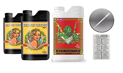 Advanced Nutrients Sensi Grow A and B 4 Liter with Bud Ignitor 4 Liter Bundle and Conversion Chart and 3mL Pipette