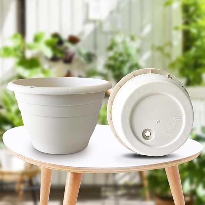 5 Pack 10 Inch Plant Pots for Indoor OutdoorPlastic Floor Planters with Drainage HolesLightweight Flower Pots for HomePatio &amp Garden(White)