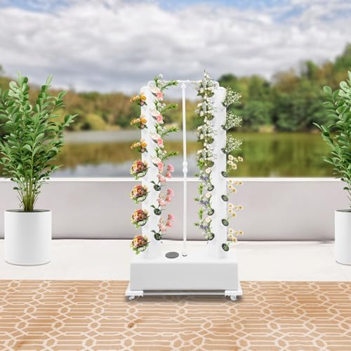 56-Plant Hydroponic Tower System - Indoor/Outdoor Vertical Planter with Intelligent Water Circulation Timer &amp Pump - Perfect Germination Kit for Gardening Enthusiasts (White)